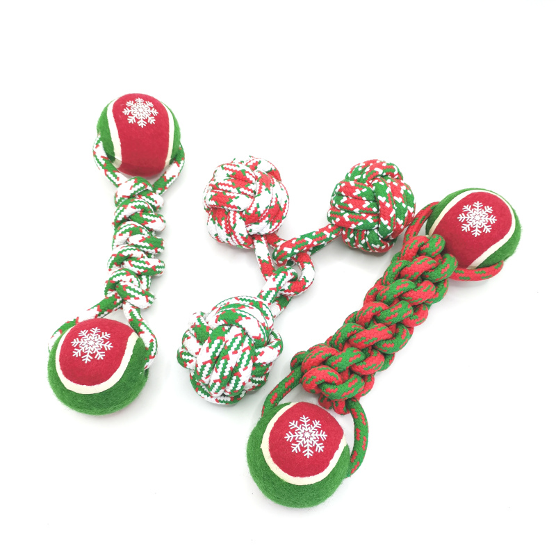 Christmas Cotton Rope Tennis Pet Dog Toy